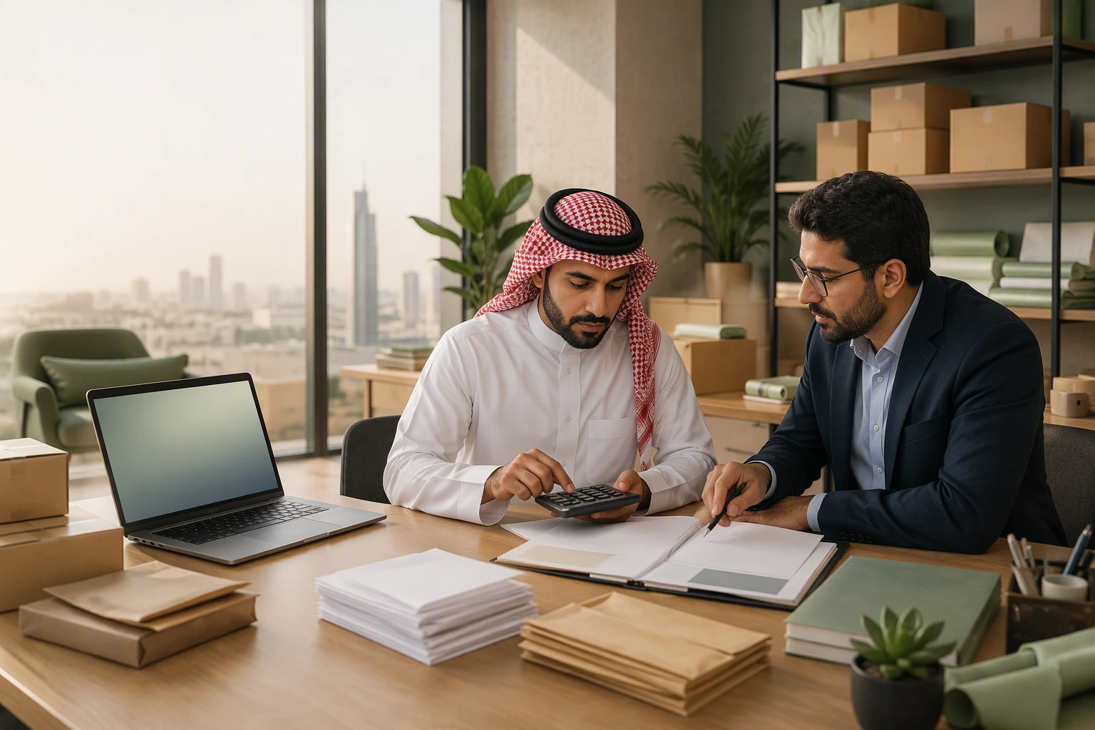 مؤسس سعودي يراجع فواتيره مع محاسب
