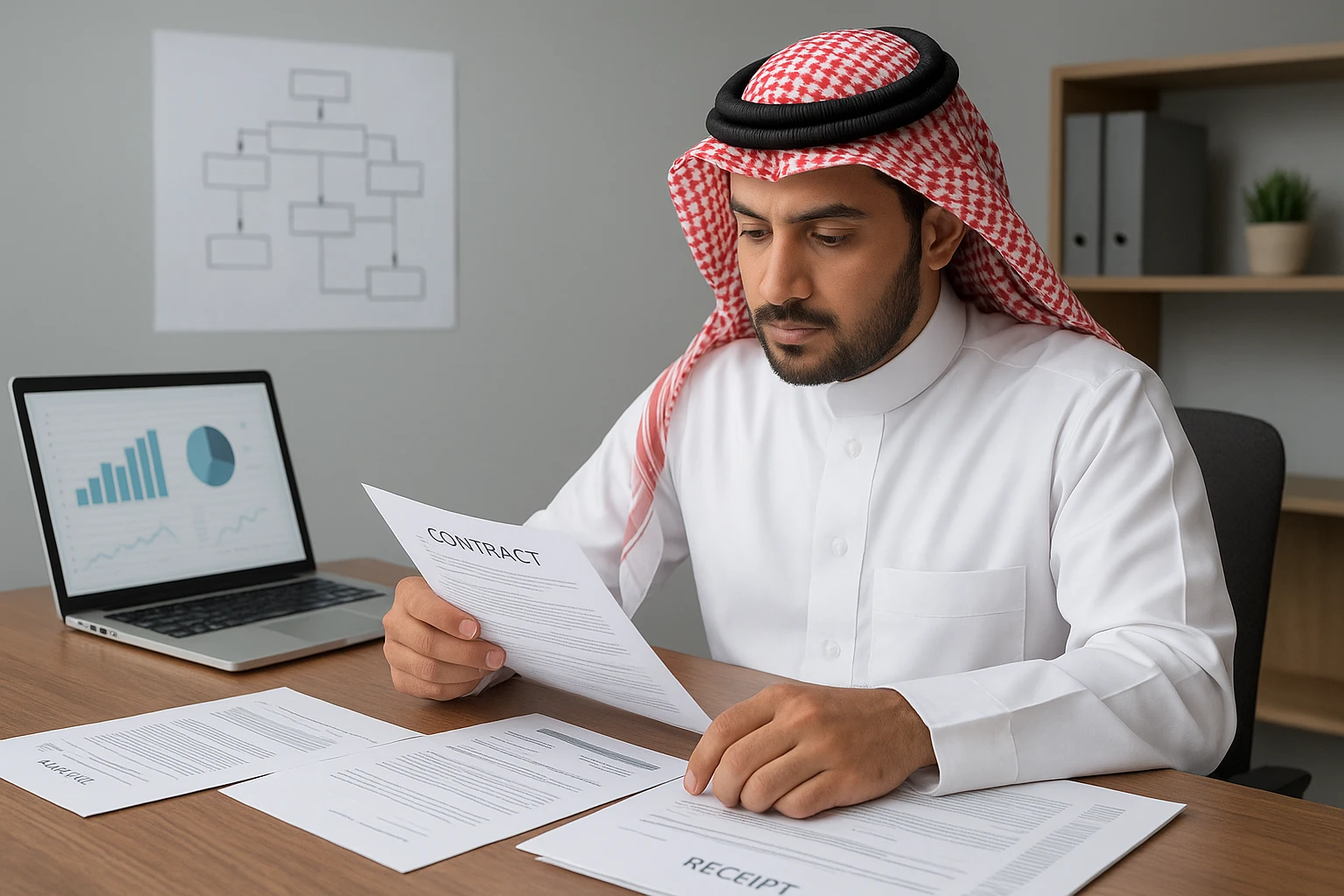 مدير مالي سعودي يفرز فواتير الموردين والزكاة