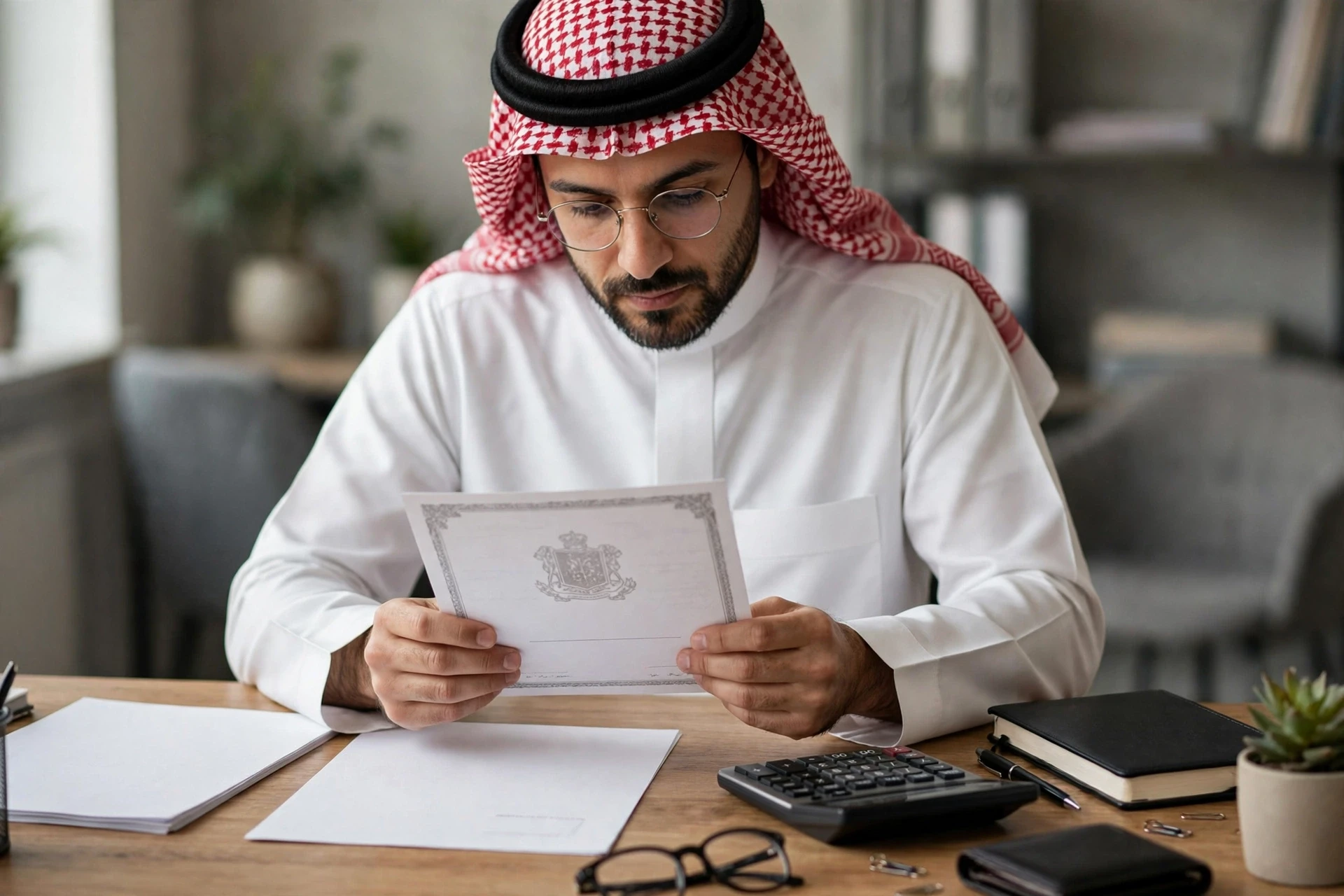 محاسب سعودي يتحقق من رخصة مهنية قبل التوقيع