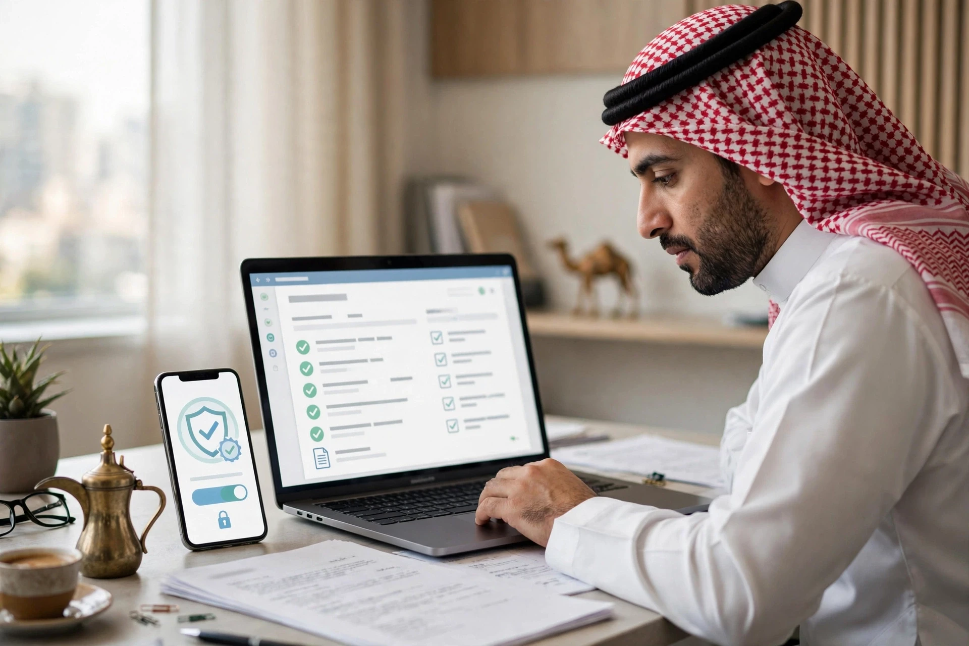 صاحب شركة يراجع إقرارًا ضريبيًا على شاشته