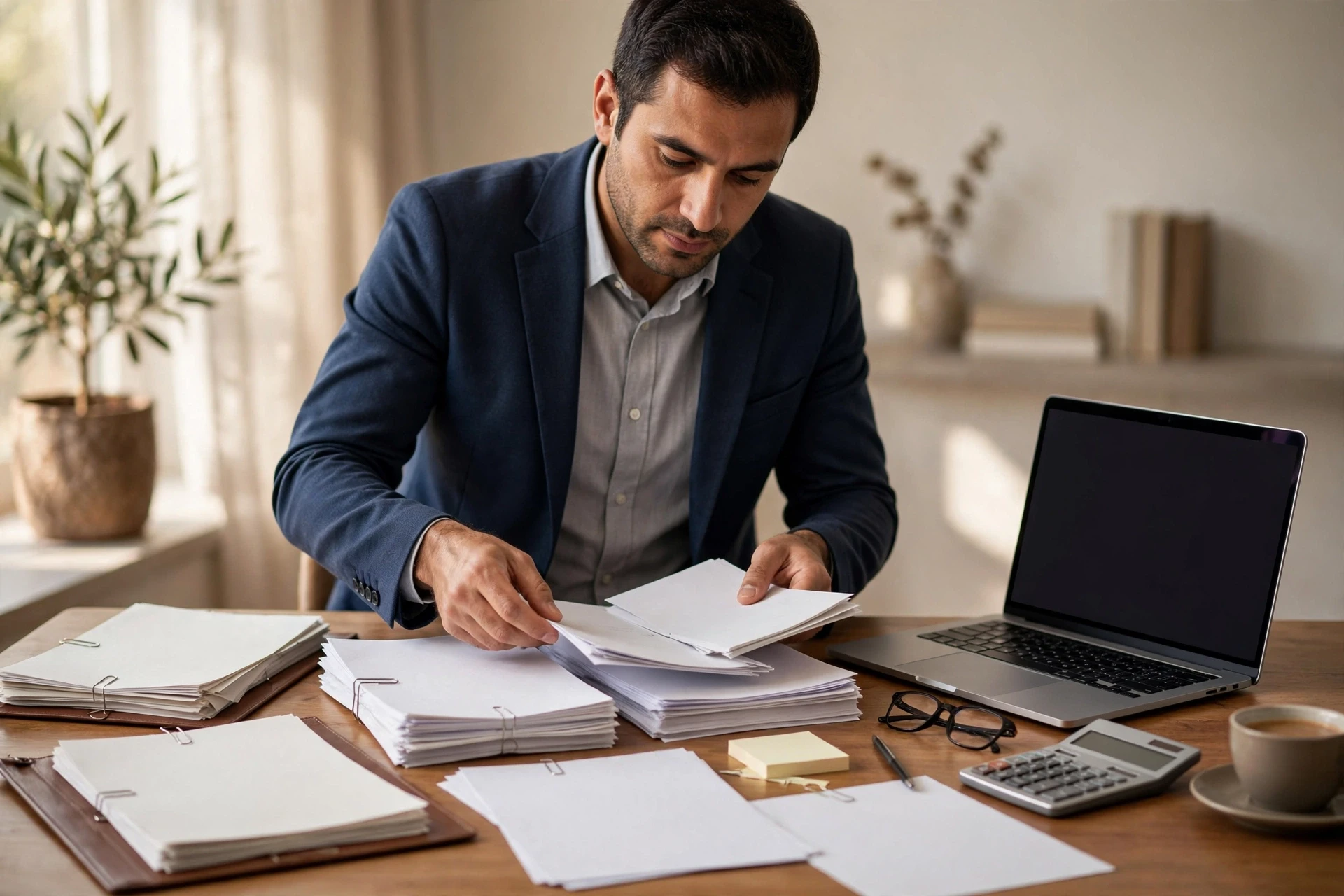 مستشار مالي يرتب مستندات ضريبية مؤرخة