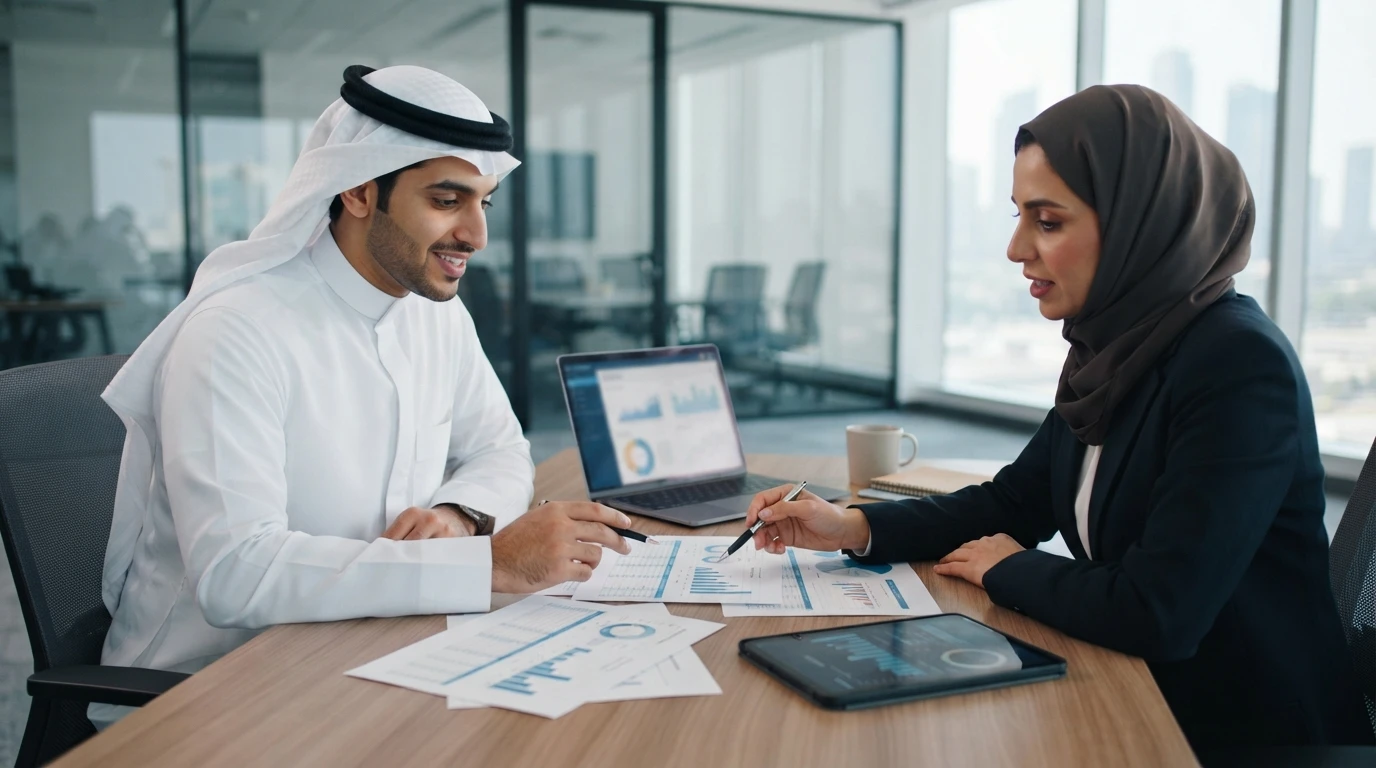 مؤسس سعودي يراجع تقاريره المالية مع محاسبه
