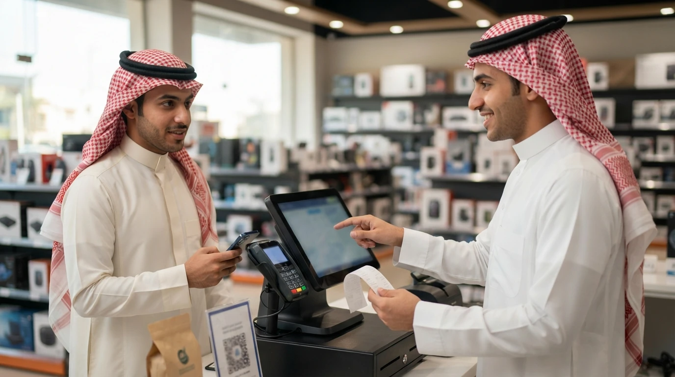 موظف سعودي يصدر فاتورة إلكترونية على نقطة البيع